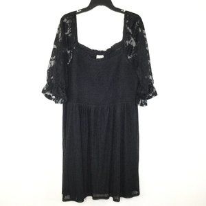 Siren Lily Dress Women Size 3X Black Smocked Sheer Floral Sleeve Pullover Lined